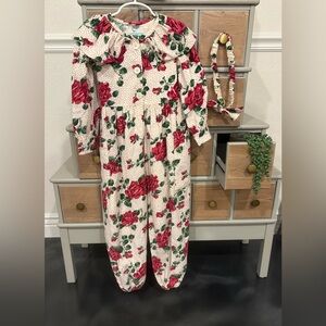Vintage 90’s Cottontail Rose Print Balloon Jumpsuit & Matching Headband Size 5